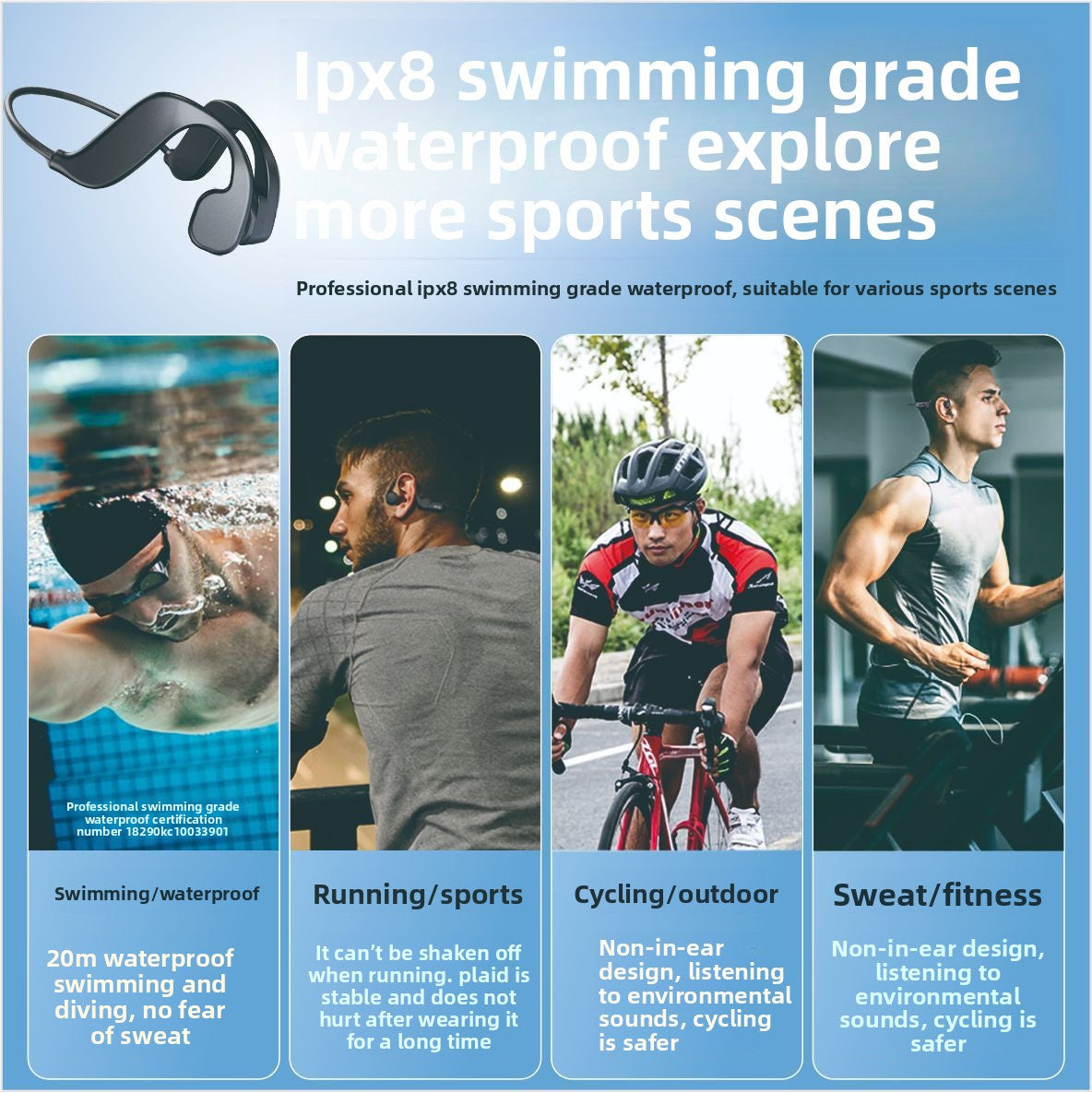 IPX8 Waterproof Bone Conduction Swimming Headphones
