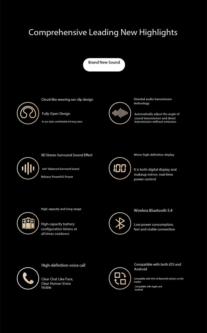 Fashion Clip-On Headphones with LED Display & Long Battery