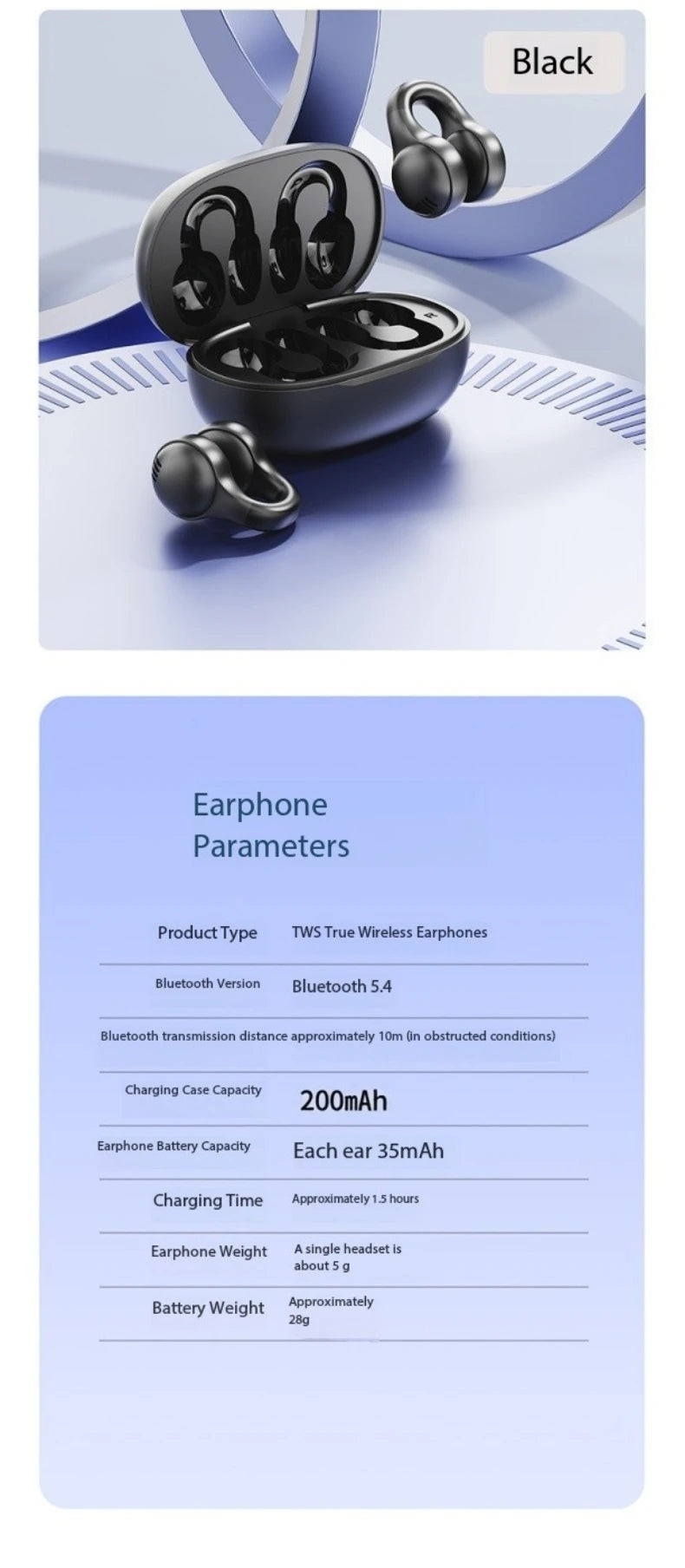Fashion Clip-On Headphones with LED Display & Long Battery
